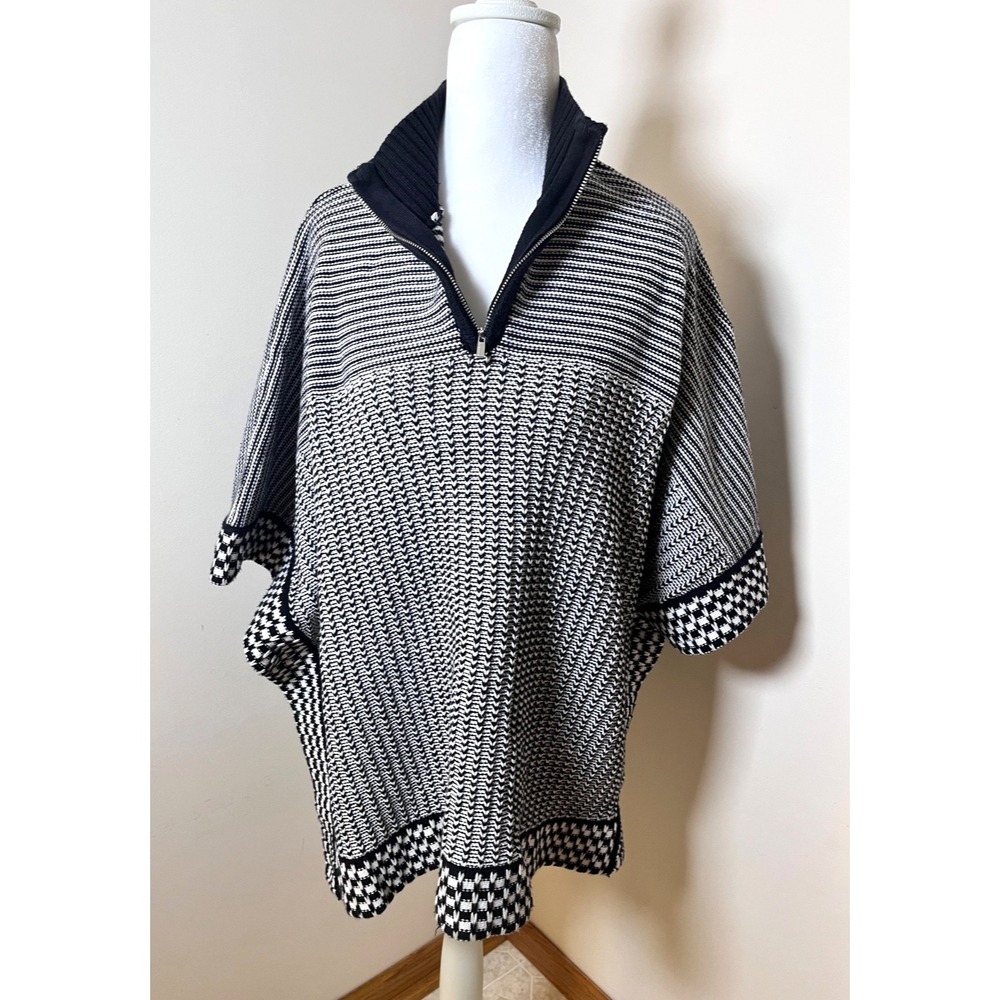 Liz Claiborne 1/4 Zip Poncho Sweater Black White Womens sz Small-Medium Timeless